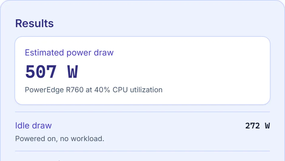 Screenshot of the Server Power Consumption Calculator